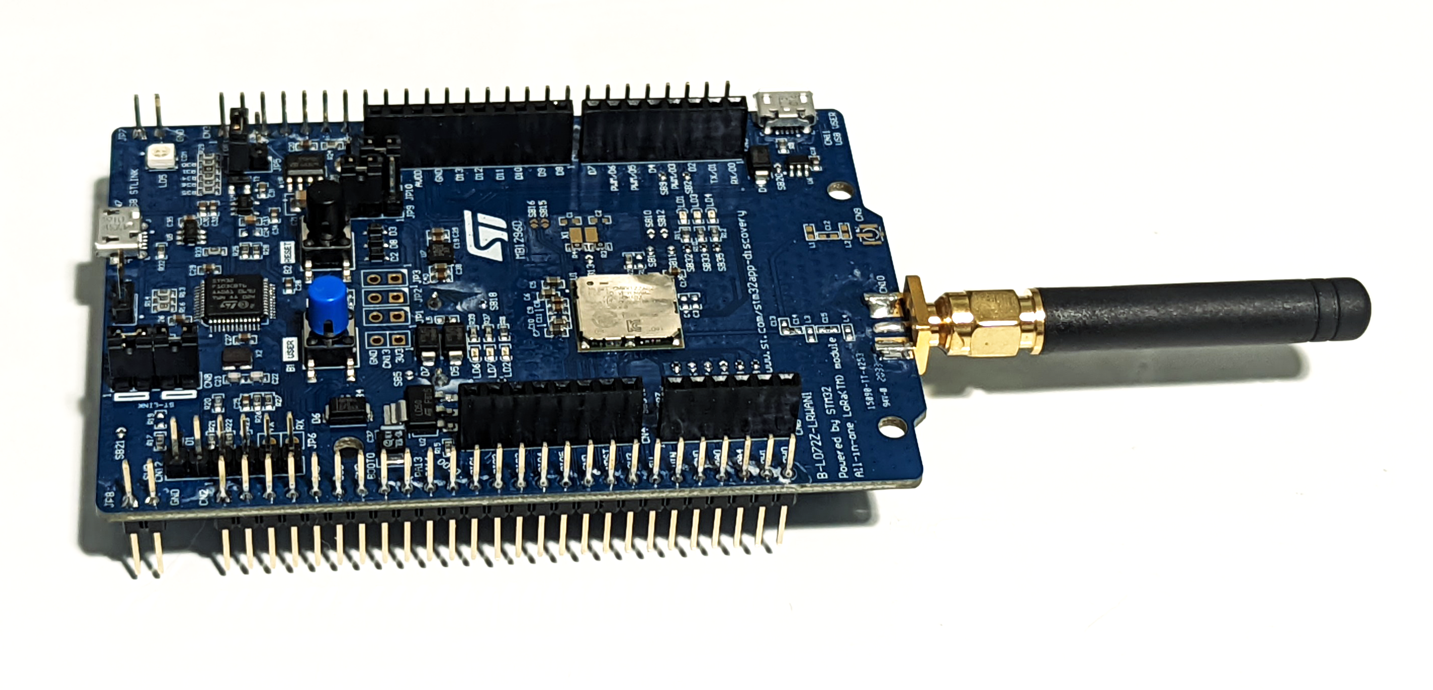B-L072Z-LRWAN1 board for CMWX1ZZABZ module used as end-device for testing network.